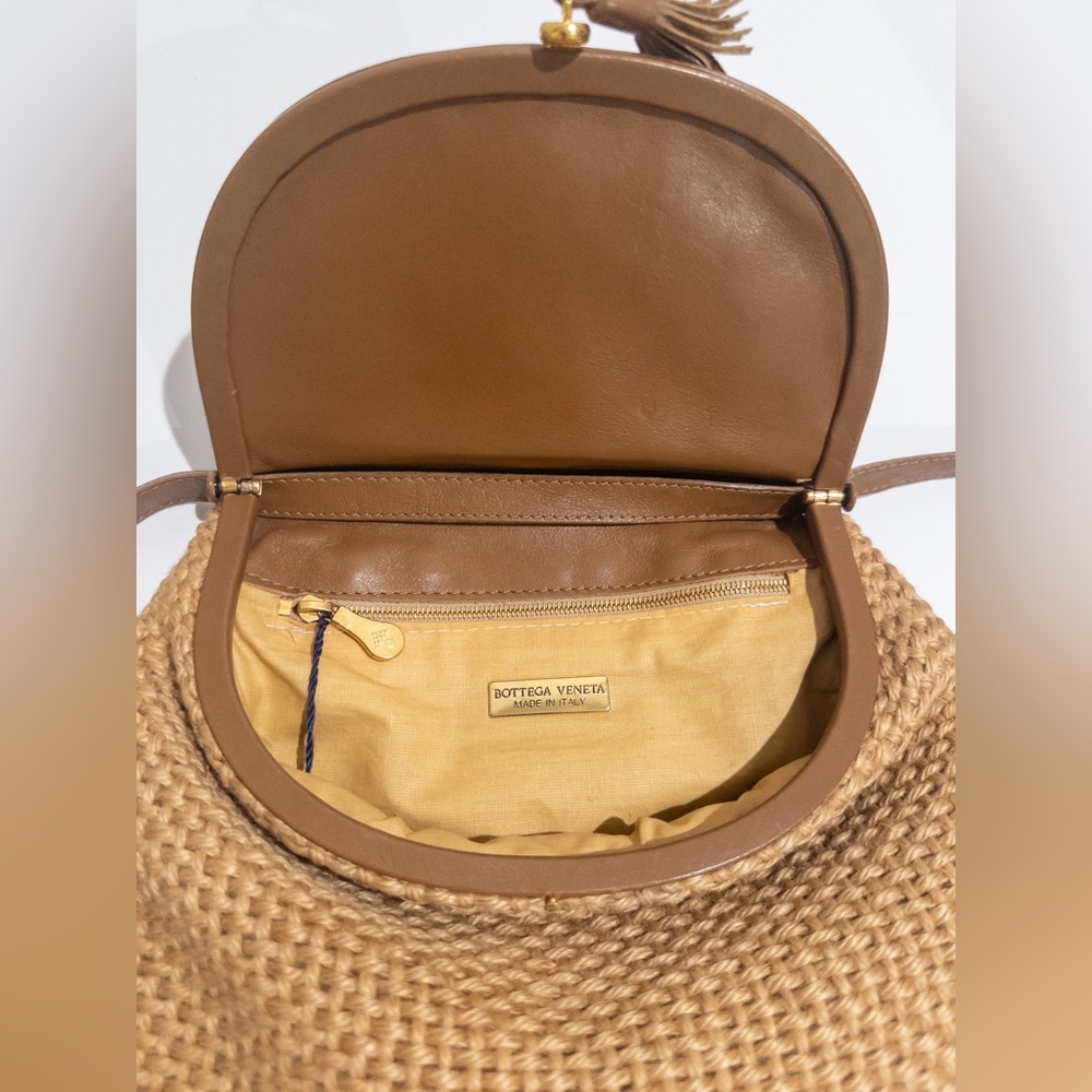 Vintage Bottega Raffia Marco Polo Crossbody Bag Gem